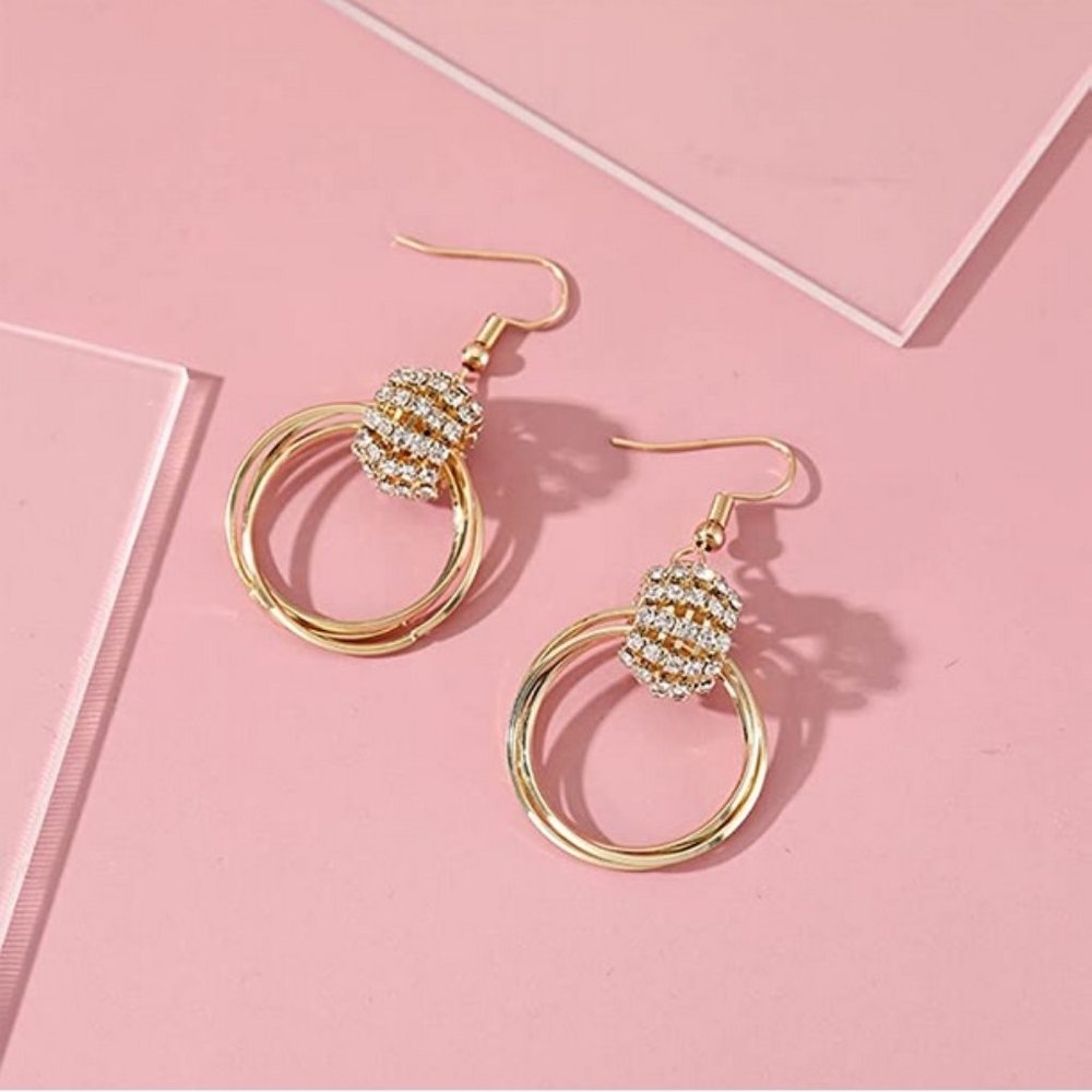 Gold Hanging Loop Earrings 14K Gold Plated